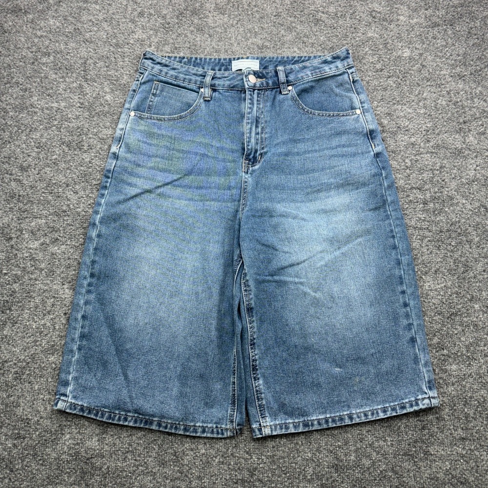 Austin Landing Denim Shorts Womens 9 Blue Wide Leg Wing Embroidered Casual Denim